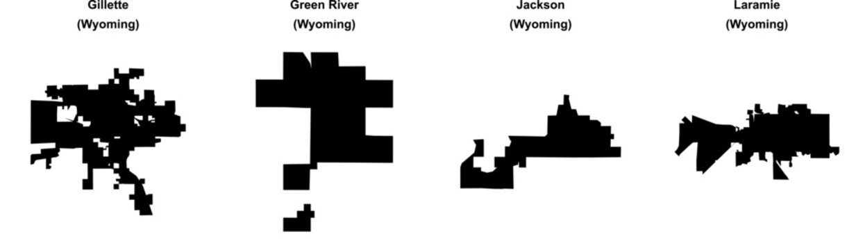 Gillette, Green River, Jackson, Laramie outline maps
