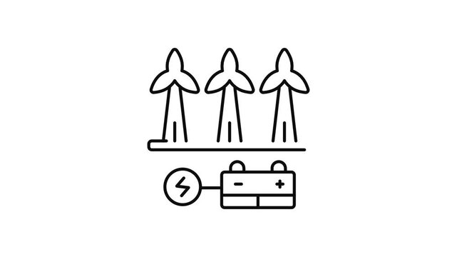 Minimalist outline animation of wind turbine renewable power drawing on and fading out. Features a clean pop up style in 3 color setups.