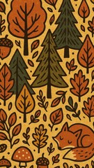 Fototapeta premium Whimsical forest fox pattern mobile wallpaper