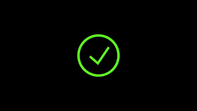 Green Check Mark Icon Animation with Circle on Black Background