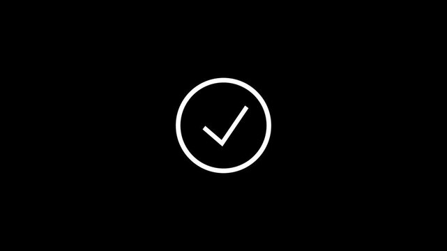 Animated Check mark Symbol in Circle Isolated on black Background Digital Verification Tick Circle Icon Loop for User Interface