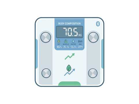 A digital body composition scale displaying weight and health metrics, indicating a focus on health and wellness