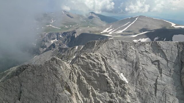 Drone Orbit Around Mount Mytikas with Skala Peak, Mount Olympus, Greece