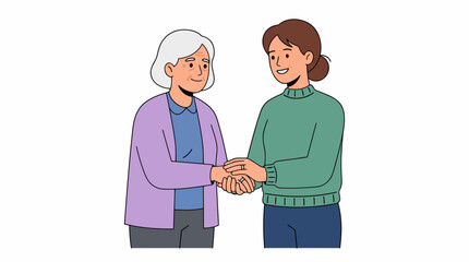 Obraz premium Elderly mother and daughter holding hands. Senior woman and adult child sharing love.