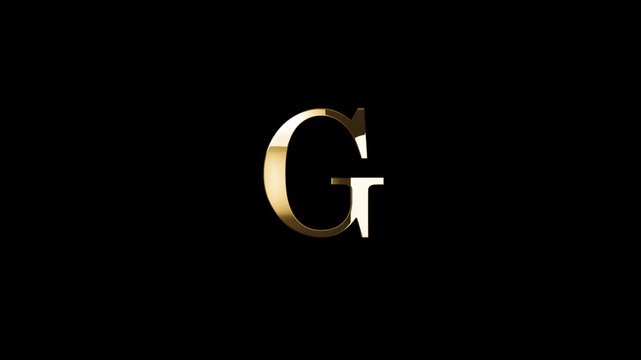 English alphabet letter G in gold style with gold particles, transparent background