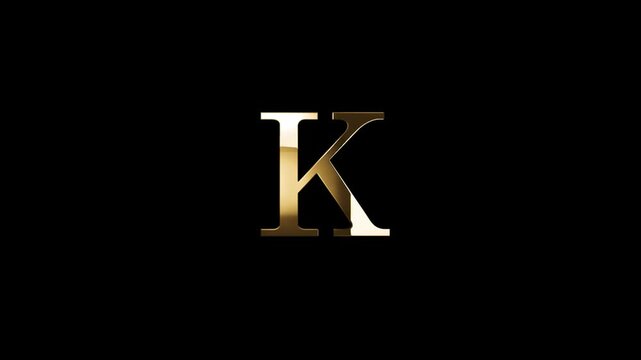 English alphabet letter K in golden style with golden particles, transparent background