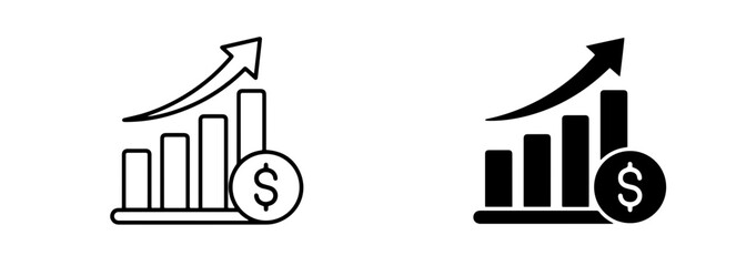 Obraz premium Financial Growth Chart Icons, Upward Arrow, Dollar Coin, Business Success, Investment Increase
