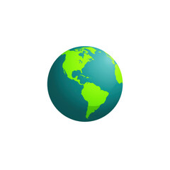 Fototapeta premium Stylized 3d globe showing the americas with vibrant green continents and blue oceans on a black background isolated on a transparent background