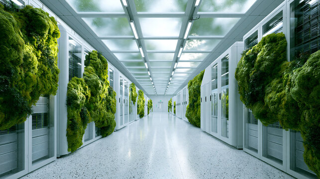 Modern Data Center with Green Wall Moss Systems