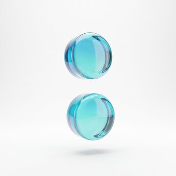 3D Render of a Colon Punctuation Mark Made of Glossy Blue Glass Spheres Isolated on White Background