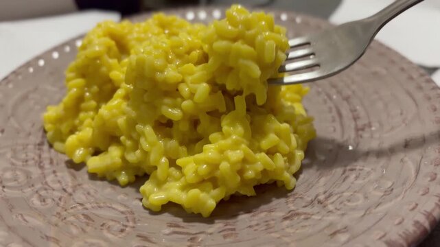 Creamy Saffron Risotto on Ceramic Plate