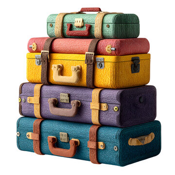 Stacked vintage suitcases with weathered leather and metal accents arranged for travel branding