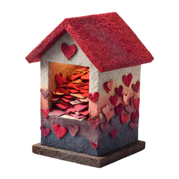 Handcrafted glittery paper house mailbox with heart decorations for romantic valentines gift packaging