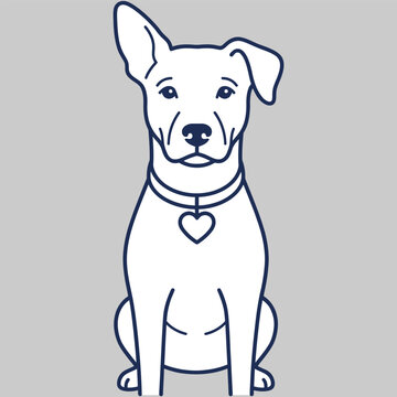 Mixed breed dog sitting outline vector line art illustration