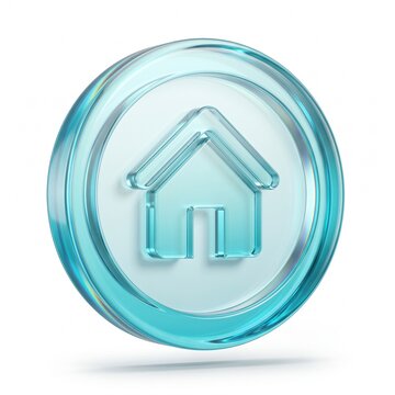 3D Glossy Blue Glass Home Icon Isolated on White Background