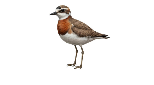 A distinctive Caspian Plover (Anarhynchus asiaticus) with a red breast band, isolated against a transparent background.