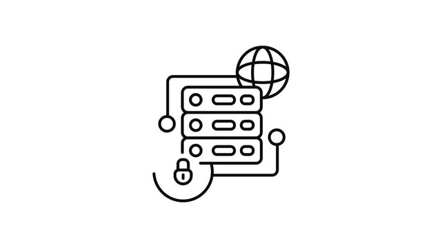 Minimalist outline animation of data security server lock global drawing on and fading out. Features a clean pop up style in 3 color setups.