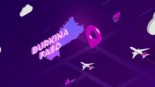 Isometric Design, Brazil Map Silhouette Location Pin and Airplanes on Purple Animation, Travel Background
