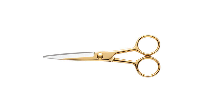 Elegant gold scissors on white background, professional tailor shears for sewing and fashion design, luxury golden stationery tool for office and crafts