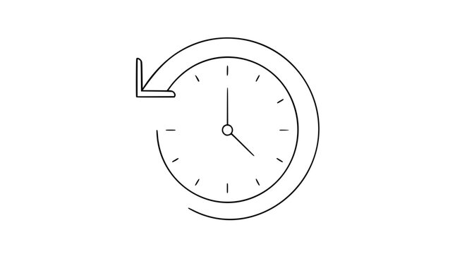 Clock with Undo Arrow Vector Icon &ndash; Hand-drawn line illustration for time reversal and reset operations. Scalable icon for scheduling apps, time tracking, and productivity software business