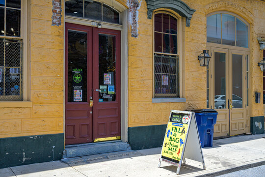 New Orleans, LA, USA - June 19, 2026: Front of RicRack, a Non-profit Textile Recycling Business on Burgundy Street in the French Quarter. 
