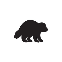 Obraz premium Black silhouette of a small badger walking isolated on white background, Vector