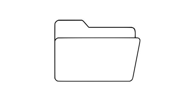 Minimalist vector folder icon with open tab flap - clean outline line illustration for digital document storage, file management, office organization and user interface design applications