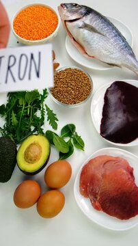 Foods that contain iron. Selective focus.