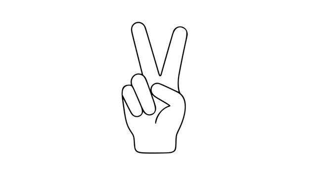 Hand-Drawn Peace Vector Icon Depicting Victory Gesture with Two Fingers Raised - Minimalist Scalable Line Art Illustration with Clean Outline Design, Perfect for Peace and Hope Symbolism