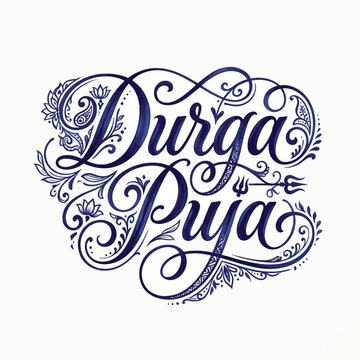 Elegant hand lettered durga puja typography design 