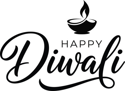 Elegant happy diwali greeting card design with a traditional oil lamp illustration on a clean white background
