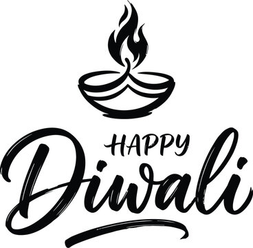 Elegant happy diwali greeting card design with a traditional oil lamp illustration on a clean white background