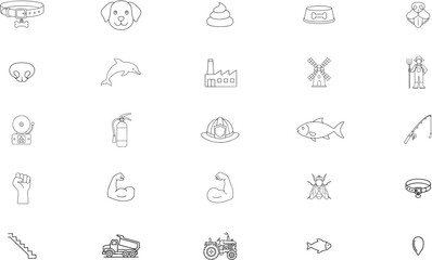 Fototapeta premium Comprehensive Bundle of 25 Hand-Traced Minimalist Vector Icons Featuring Animals, Industrial Equipment, Sports, and Nature Elements in a Clean Line Art Style for Professional Graphic Design Projects