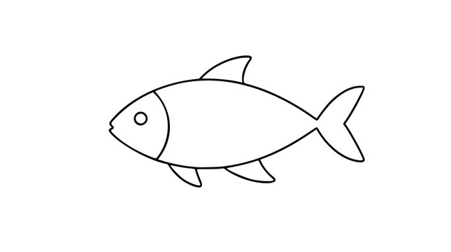 Hand-drawn vector icon illustration of a simple fish outline in minimal line art style, perfect for aquatic themes, seafood branding, or nature designs requiring clean scalable graphic elements.