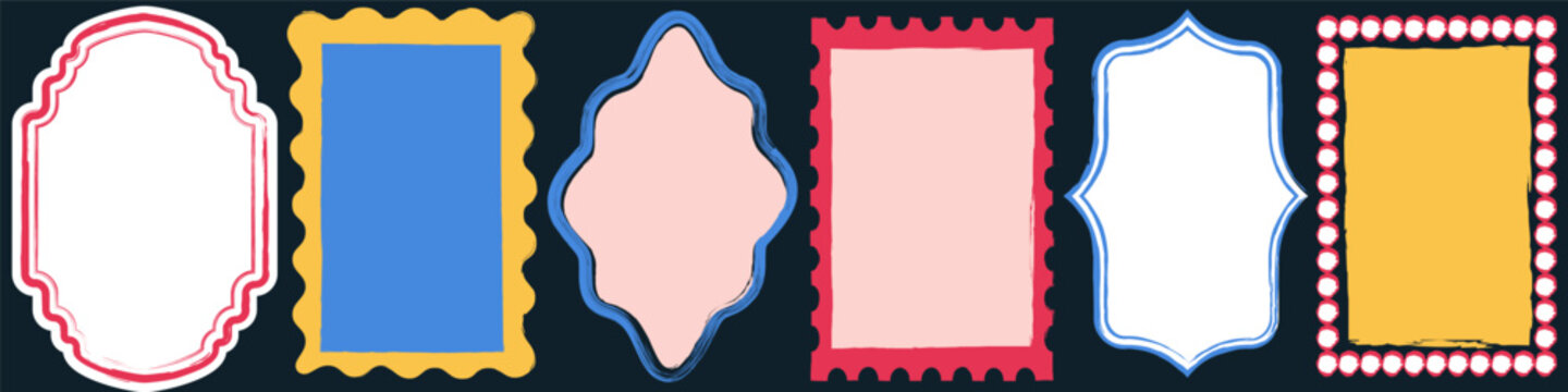 Vector colorful vintage watercolor frames and borders set. Blank labels design for invitation, tag, badge, sticker, logo