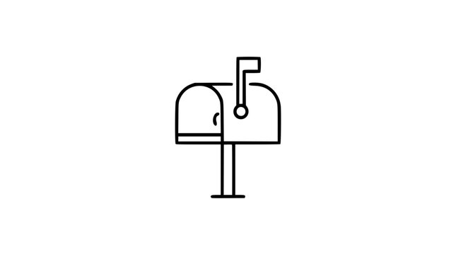 Minimalist mailbox vector icon with raised flag, clean line art illustration of a classic post box for postal service, communication, and delivery concepts, isolated on a simple white background
