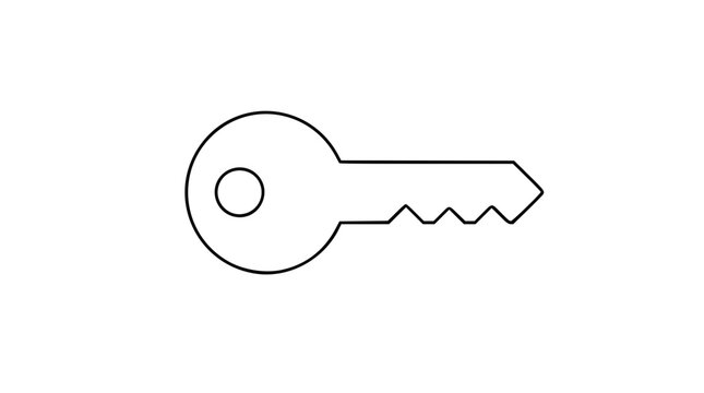Simple vector icon illustration of a classic house key, featuring a clean black outline and minimalist aesthetic, perfect for real estate, security, home ownership, and property management concepts.