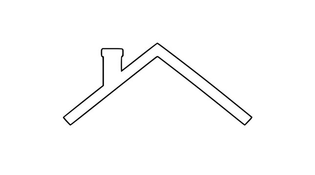 Minimalist vector icon illustration of a simple house roof with a chimney, clean black outline design on a white background, perfect for architectural concepts, real estate branding, and home symbols.