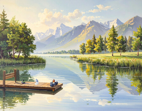 Scenic landscape lake mountain view