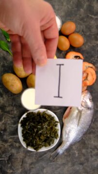Foods that contain iodine. Selective focus.