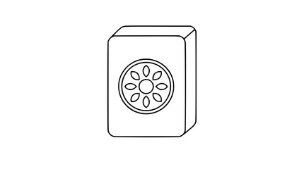 Hand-drawn vector icon illustration of traditional Chinese mahjong tile with floral blossom design, clean line art outline style, scalable graphic element for cultural and gaming applications © Zoya