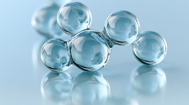 Glass atoms on a light blue surface show medical and beauty ideas. This science picture explains it well.