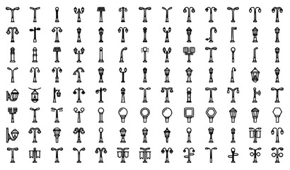 Fototapeta premium Street Lamp Line Icon Set Editable Stroke Outdoor Lighting