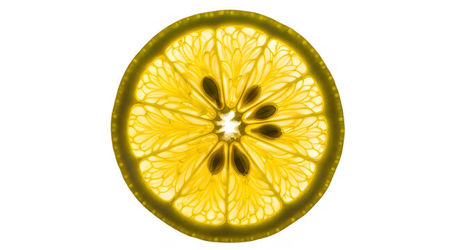 Fresh yellow lemon slice with seeds isolated isolated on transparent background