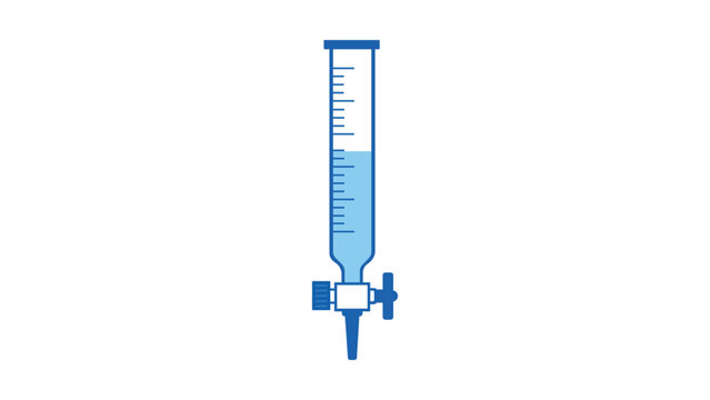 A professional laboratory burette vector icon illustration featuring precise measurements for chemical titration experiments, designed in a clean minimalist style for scientific research and