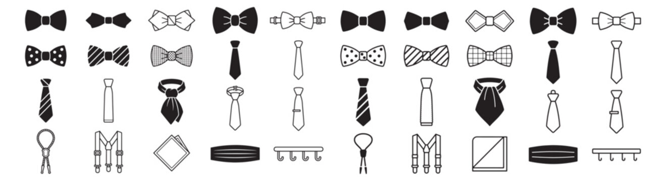 Men's Tie and Bow Tie Icons Set &mdash; Necktie, Bowtie and Formal Accessories Vector Collection