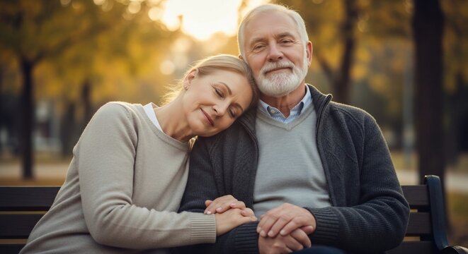 Senior couple outdoors affectionate portrait