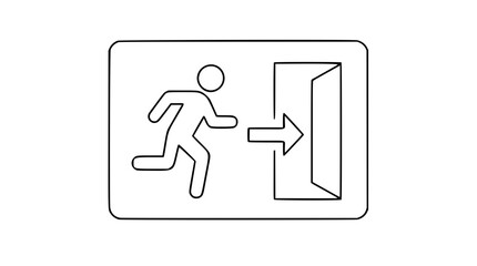 Fototapeta premium Emergency Exit Vector Icon with Running Figure and Arrow Pointing to Door, Minimalist Line Art Illustration for Safety Signage, Hand-Drawn Outline Style, Scalable Graphic Design Element