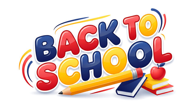 Colorful back to school banner with colorful letters and school supplies and Back to School 2026, School Admission, Back to School, Back to School logo, Back to School Advertisement