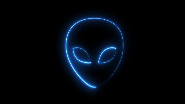 Alien head on black background. Martian head icon animation. Extraterrestrial alien face or head symbol. Martian Face Symbol, Space Creature, Futuristic Motion Graphics..